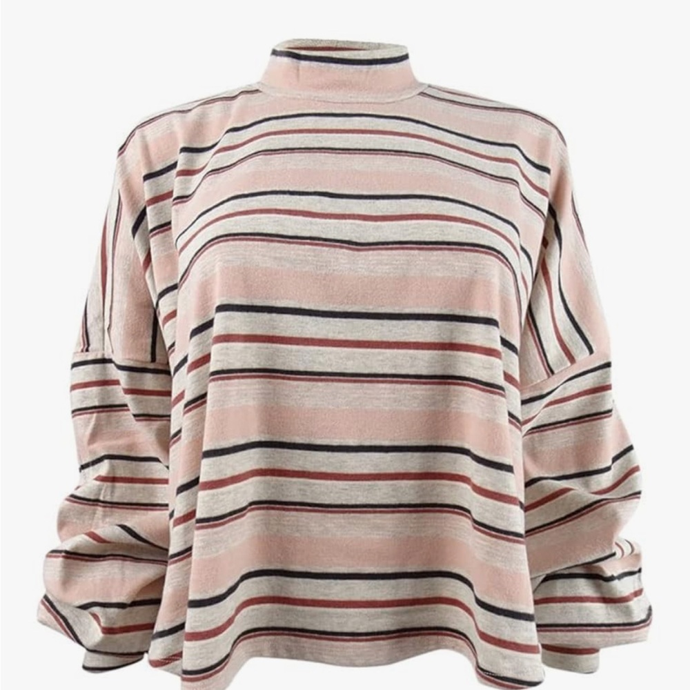 Free People Women's Steph Stripe Mock Neck Balloon Long Sleeve Women's Shirt - Picture 3 of 5